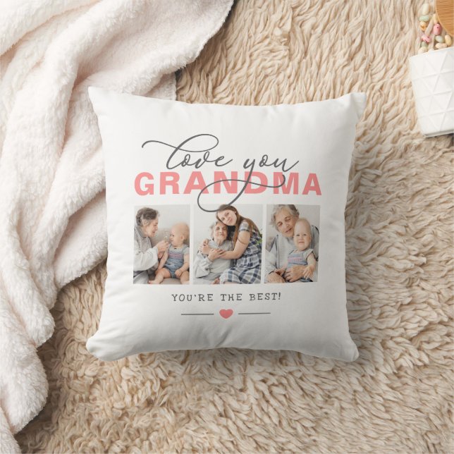Love You Grandma 12-Photo Collage Elegant Script Throw Pillow (Blanket)