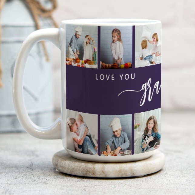 Love You Grandma 12 Photo Collage Purple Coffee Mug (Creator Uploaded)