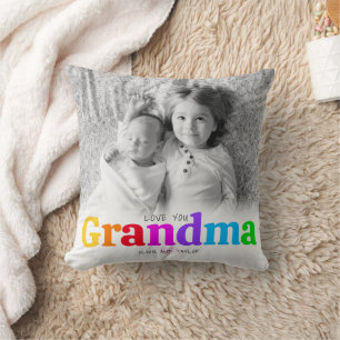 Love You Grandma 2 Photo Colorful Bold Type Modern Throw Pillow
