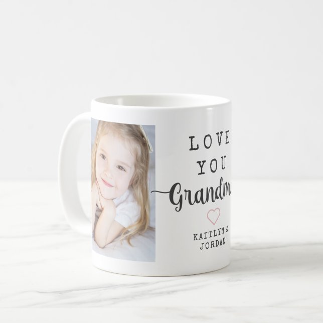 Love You Grandma 2 Photo Personalized Script Coffee Mug (Front Left)