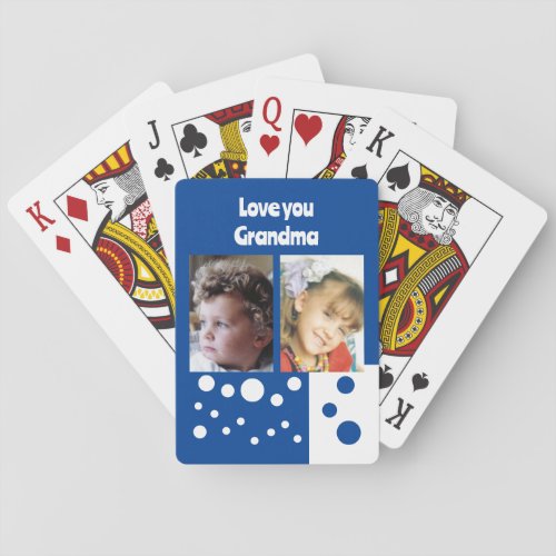 Love you Grandma 2 photos blue and white Poker Cards