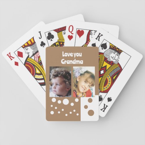 Love you Grandma 2 photos brown and white Poker Cards