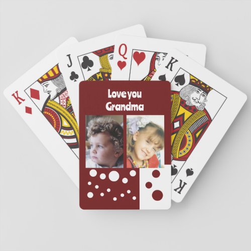 Love you Grandma 2 photos burgundy and white Poker Cards