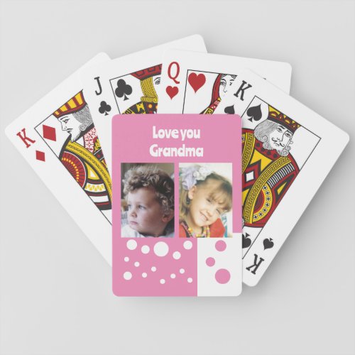 Love you Grandma 2 photos pink and white Poker Cards