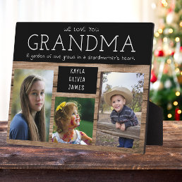 Love You Grandma 3 Photo Collage Black Wood Plaque