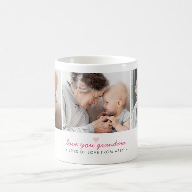 Love You Grandma 3-Photo Collage & Custom Message Coffee Mug (Center)