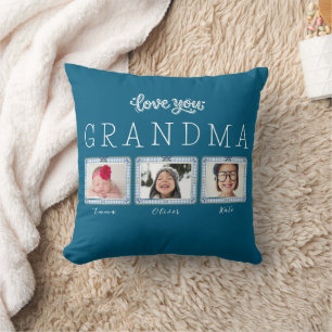 Love You Grandma 3 Photo Cute Create Your Own Throw Pillow