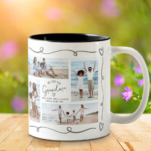 Love You Grandma 4 Photo Hand Drawn Gray Doodles Two-Tone Coffee Mug