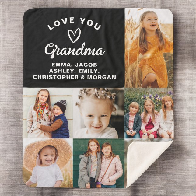 Love You Grandma 7 Photo Black Sherpa Blanket (Creator Uploaded)