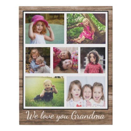 Love You Grandma 7 Photo Collage Wood Faux Canvas Print