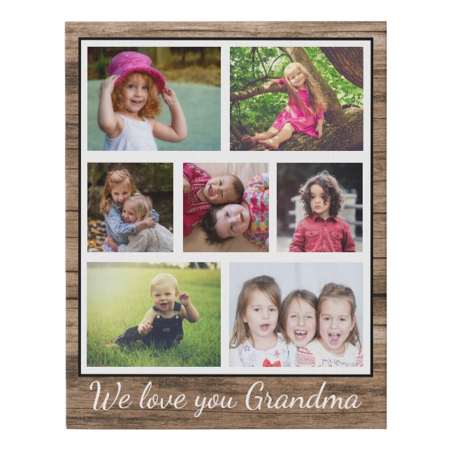 Love You Grandma 7 Photo Collage Wood Faux Canvas Print (Front)