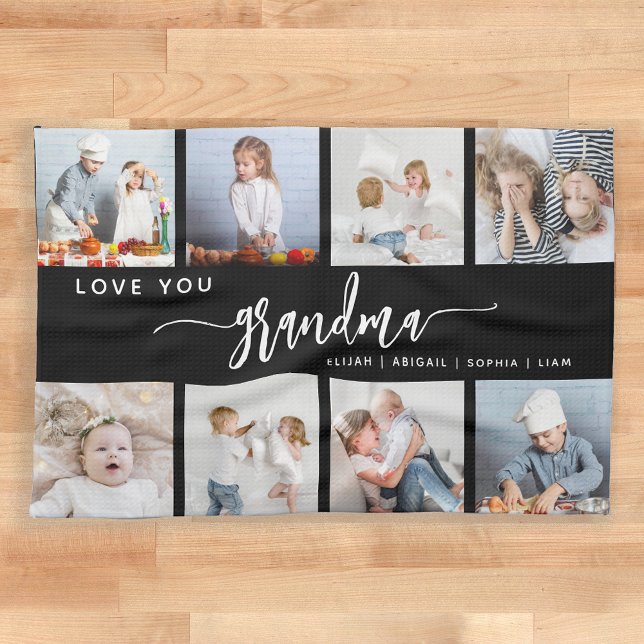 Love You Grandma 8 Photo Collage Black and White Kitchen Towel (Creator Uploaded)