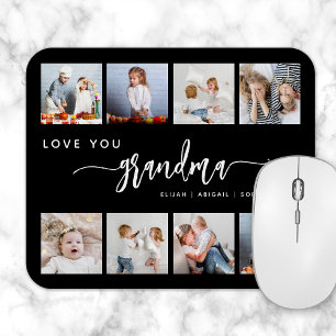 Love You Grandma 8 Photo Collage Black Mouse Pad