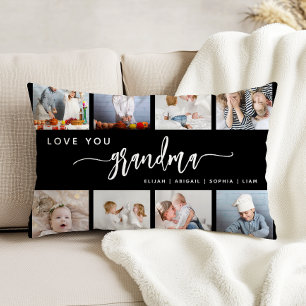Love You Grandma 8 Photo Collage Black White Accent Pillow