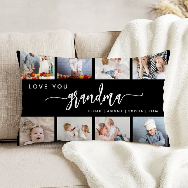 Love You Grandma 8 Photo Collage Black White Accent Pillow (Creator Uploaded)