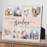 Love You Grandma 8 Photo Collage Blush Pink Plaque<br><div class="desc">Give Grandma a gift she'll cherish. This photo collage plaque features eight of her favorite square photos of the grandkids, along with the message "Love You Grandma." The word "grandma" appears in elegant charcoal gray handwriting script with flourishes at the beginning and end on a blush pink background. Add the...</div>
