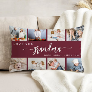 Love You Grandma 8 Photo Collage Burgundy Accent Pillow