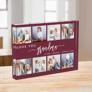 Love You Grandma 8 Photo Collage Burgundy Block