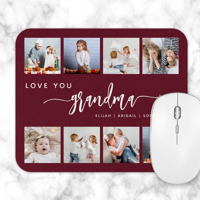 Love You Grandma 8 Photo Collage Burgundy Mouse Pad (Creator Uploaded)