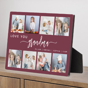 Love You Grandma 8 Photo Collage Burgundy Plaque