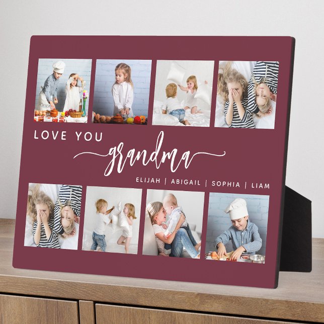 Love You Grandma 8 Photo Collage Burgundy Plaque (Creator Uploaded)