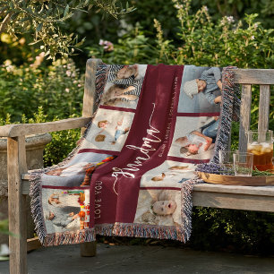 Love You Grandma 8 Photo Collage Burgundy Throw Blanket
