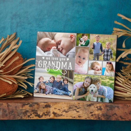Love You Grandma 8 Photo Collage Custom Colors Plaque