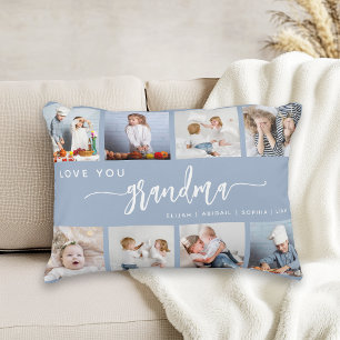 Love You Grandma 8 Photo Collage Dusty Blue Accent Pillow