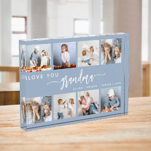 Love You Grandma 8 Photo Collage Dusty Blue Block
