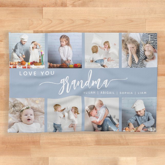 Love You Grandma 8 Photo Collage Dusty Blue Kitchen Towel (Creator Uploaded)