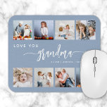 Love You Grandma 8 Photo Collage Dusty Blue Mouse Pad<br><div class="desc">Give Grandma a gift she'll cherish. This photo collage mouse pad features eight of her favorite square photos of the grandkids, along with the message "Love You Grandma." The word "grandma" appears in elegant charcoal gray handwriting script with flourishes at the beginning and end on a dusty blue background. Add...</div>