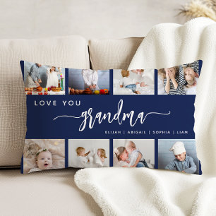 Love You Grandma 8 Photo Collage Navy Blue Accent Pillow