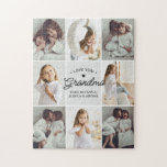 Love You Grandma 8-Photo Collage Personal Message Jigsaw Puzzle<br><div class="desc">This heartfelt custom puzzle features a beautiful photo collage layout, perfect for capturing cherished memories with Grandma. The design includes a central message that reads "Love You Grandma" in elegant script, surrounded by 8 photo slots, allowing you to showcase special moments with loved ones. Add a personal message or the...</div>