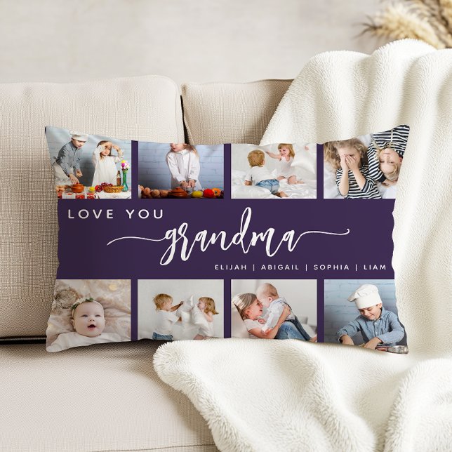 Love You Grandma 8 Photo Collage Purple Accent Pillow (Creator Uploaded)
