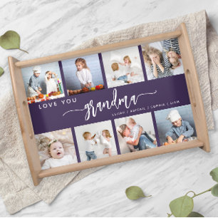 Love You Grandma 8 Photo Collage Purple Serving Tray
