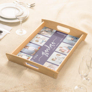 Love You Grandma 8 Photo Collage Purple Serving Tray