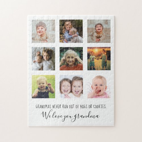Love You Grandma 9 Photo Collage Family White Jigsaw Puzzle
