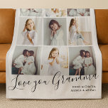 Love You Grandma 9-Photo Fleece Blanket<br><div class="desc">This custom photo collage blanket design is a heartfelt tribute perfect for gifting to a cherished grandma. Featuring a grid layout of nine personalized photo slots, it beautifully showcases treasured family moments in a soft, modern aesthetic. The bottom of the blanket is adorned with elegant script that reads "Love you...</div>