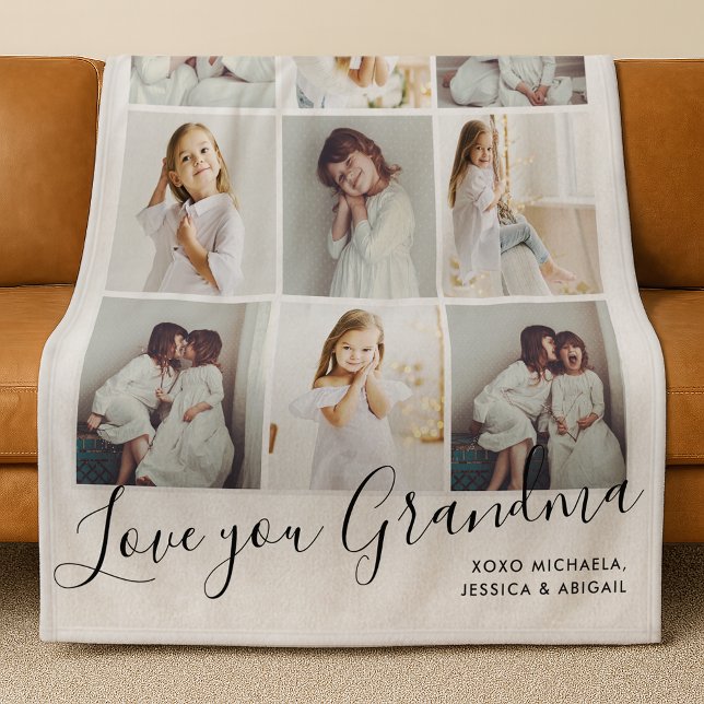 Love You Grandma 9-Photo Fleece Blanket (Creator Uploaded)