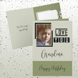 Love you Grandma add photo green black birthday Card