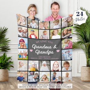 Love You Grandma and Grandpa 24 Photo Custom Color Fleece Blanket