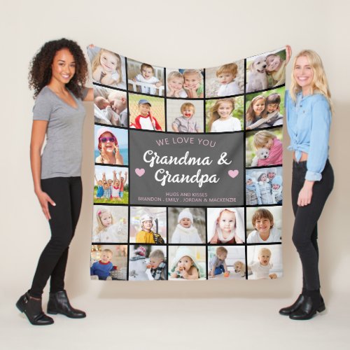 Love You Grandma and Grandpa 24 Photo Custom Color Fleece Blanket
