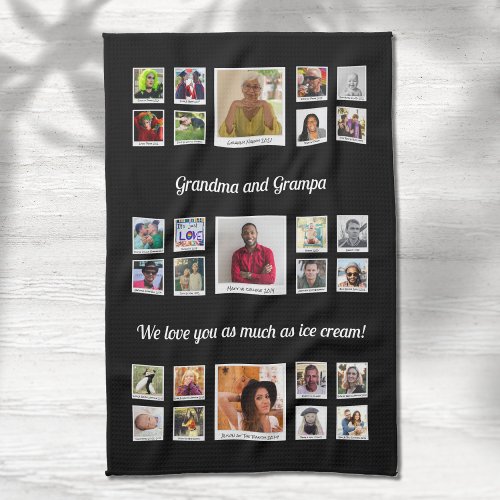 Love You Grandma and Grandpa Family Photo Collage Kitchen Towel
