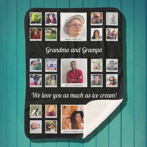 Love You Grandma and Grandpa Family Photo Collage Sherpa Blanket