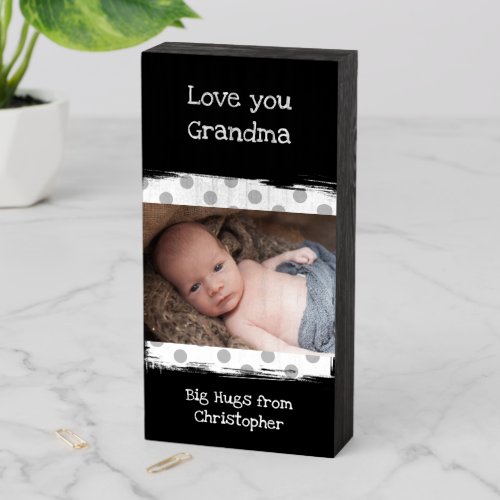 Love you grandma baby photo grey and white wooden box sign