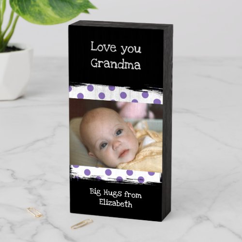 Love you grandma baby photo purple and white wooden box sign