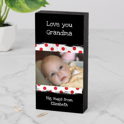 Love you grandma baby photo red and white wooden box sign