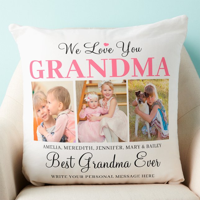 Love You Grandma - Best Grandma Ever Photo Collage Throw Pillow (Best Grandma Ever Pillow)