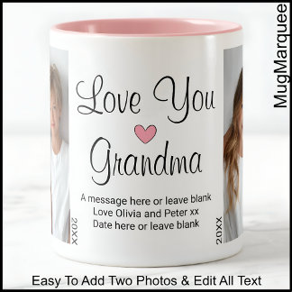 Love You Grandma Birthday Text & Photos, White C00 Two-Tone Coffee Mug