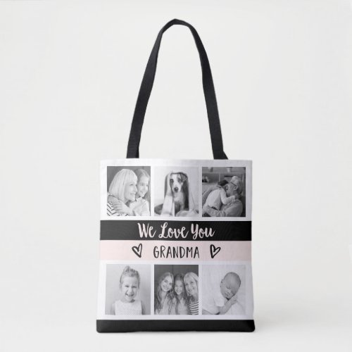 Love You Grandma  Blush Color Block Photo Grid Tote Bag